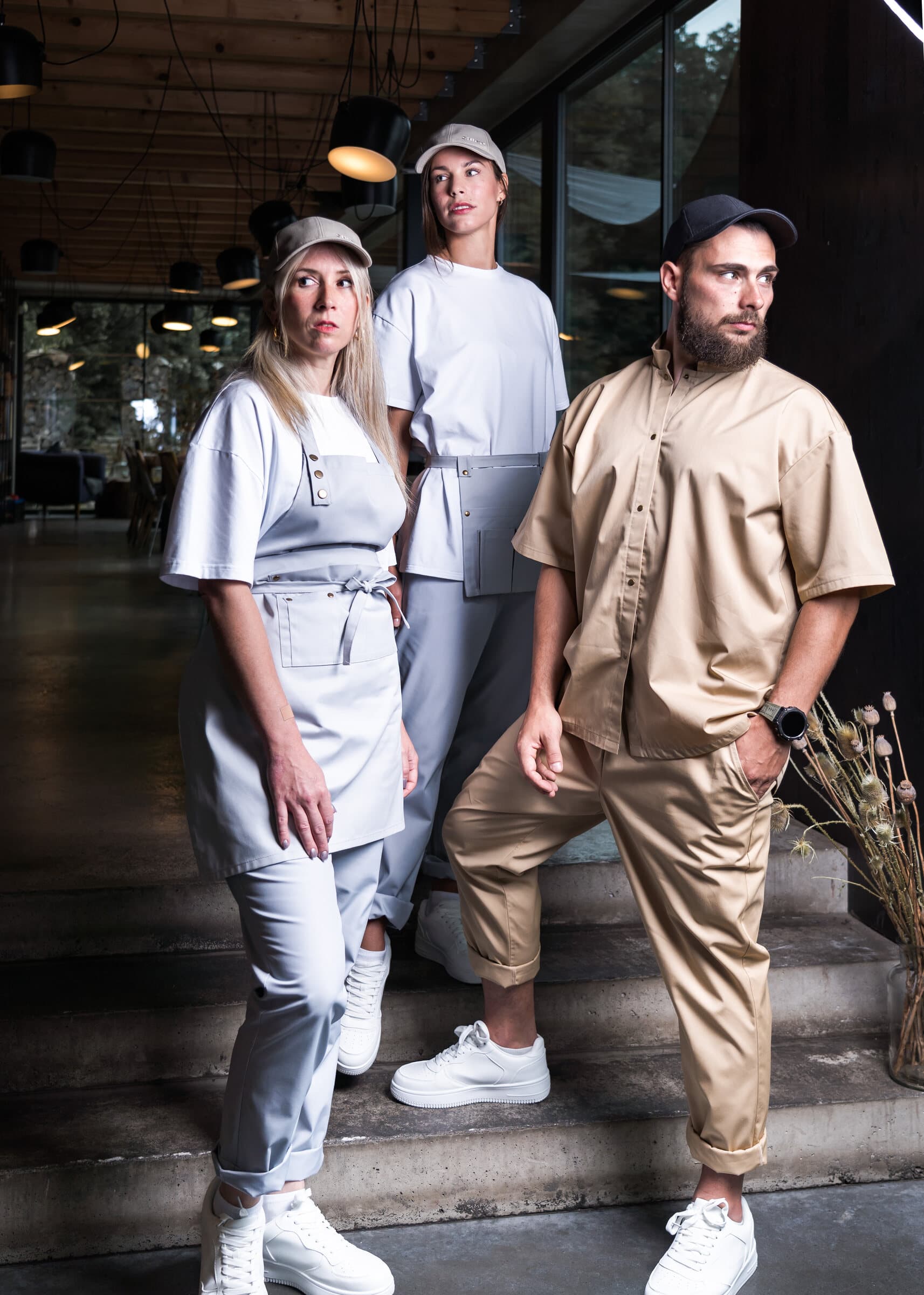 Colleagues in the Shift Studio sand and grey line